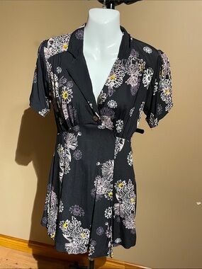Free People Black and Pink Floral Dress with White Accents
